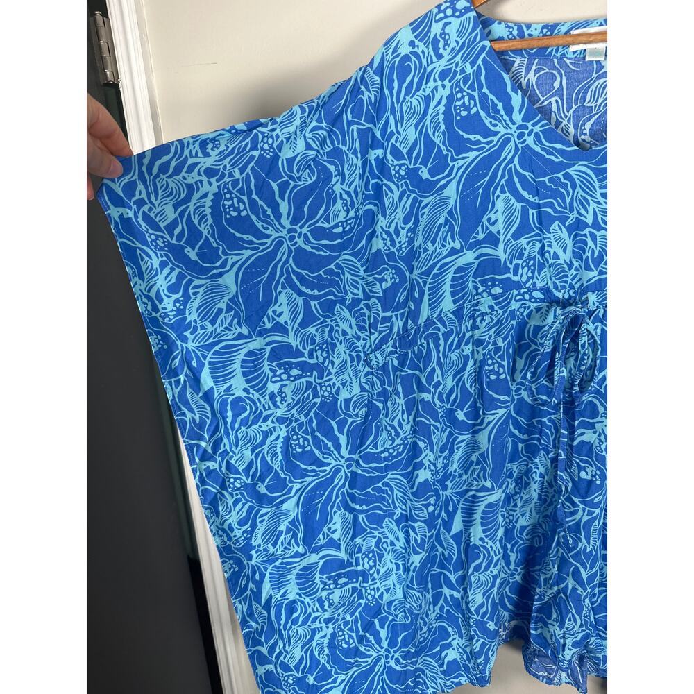 Escapada Beach Swim Cover Up Poncho Top Blue Floral Womens L/XL - Picture 3 of 7